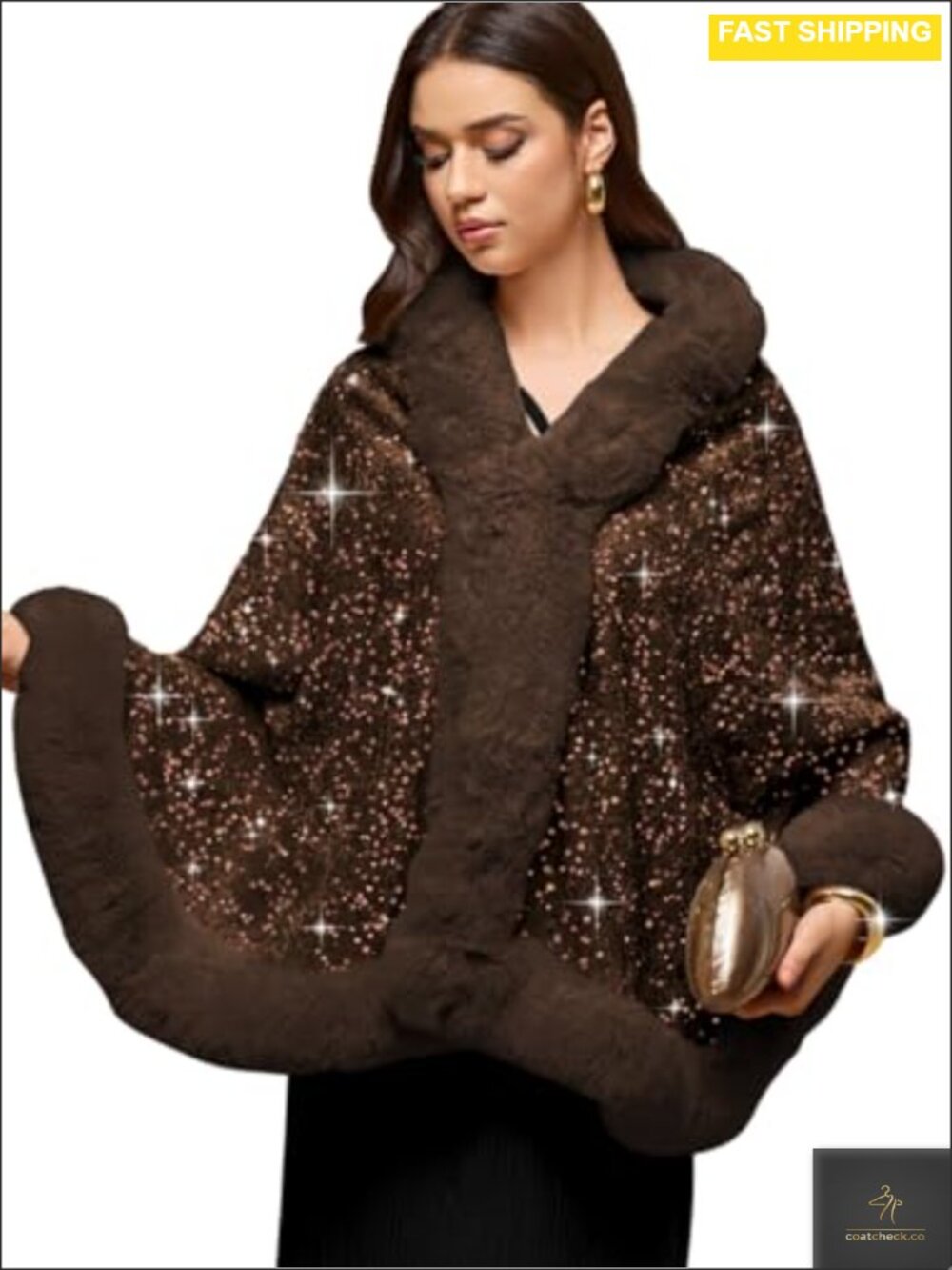 Sequin Faux Fur Shawl Wrap Velvet Cape Winter Bridal Wedding Evening